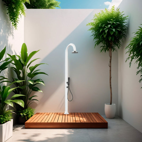 Doccia da Giardino in Alluminio con Doppio Attacco Acqua Sined Luna Alu Bianco online