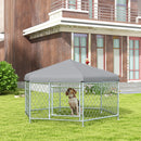 Recinto per Cani Taglia Grande 2,1x1,85x1,2m Tetto in Tessuto Oxford Anti UV Argento e Grigio