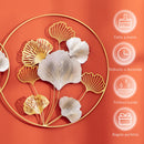 Decorazione Murale 3D in Metallo 138x70 cm Wall Art Dorata con Ginkgo Oro e Argento