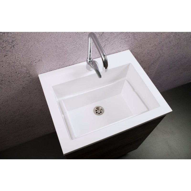 Mobile Lavatoio Sospeso Vasca Zeus in MineralMarmo Apertura a Cassettone 60x48x50 cm Bianco Latte