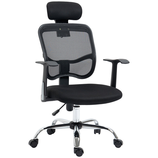 acquista Sedia da Ufficio Ergonomica con Poggiatesta 63x62x106-114 cm in Poliestere e Acciaio Nero
