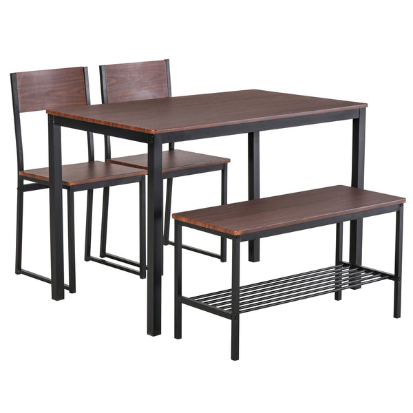 acquista Set Tavolo 2 Sedie e Panca in Metallo e Legno Nero e Marrone