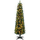 Albero di Natale Slim Ø55x180 cm con 170 Luci LED Bicolore 351 Rami Pigne Bacche Rosse e Telecomando in PVC Verde      