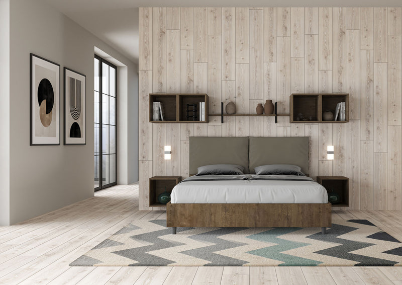 Letto Matrimoniale Struttura Noce con Cuscini in Similpelle Egos Antea Cappuccino Varie Misure