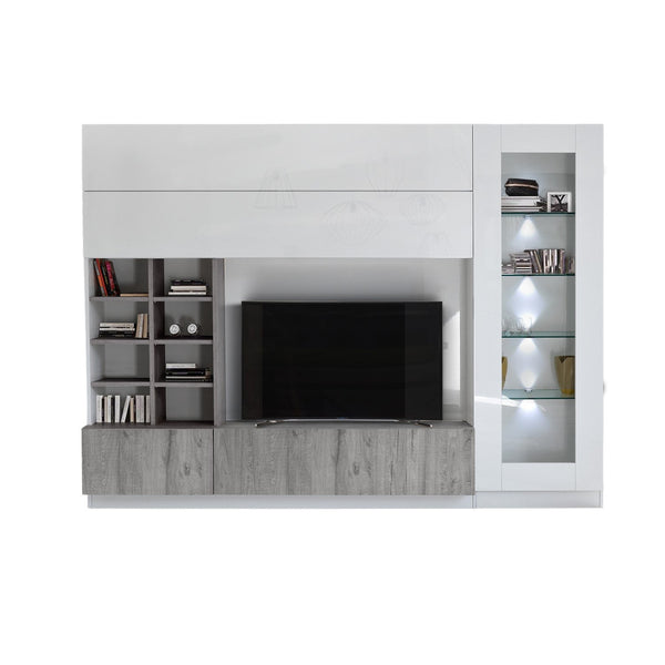 Parete Attrezzata Mobili Soggiorno Mobile TV 2 Pensili Libreria e Mobile a Colonna TFT Line Rovere Grigio sconto