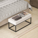 Panca da Ingresso Stile Moderno 94x42x44 cm Cuscino Alto in Tessuto Effetto Velluto Crema  