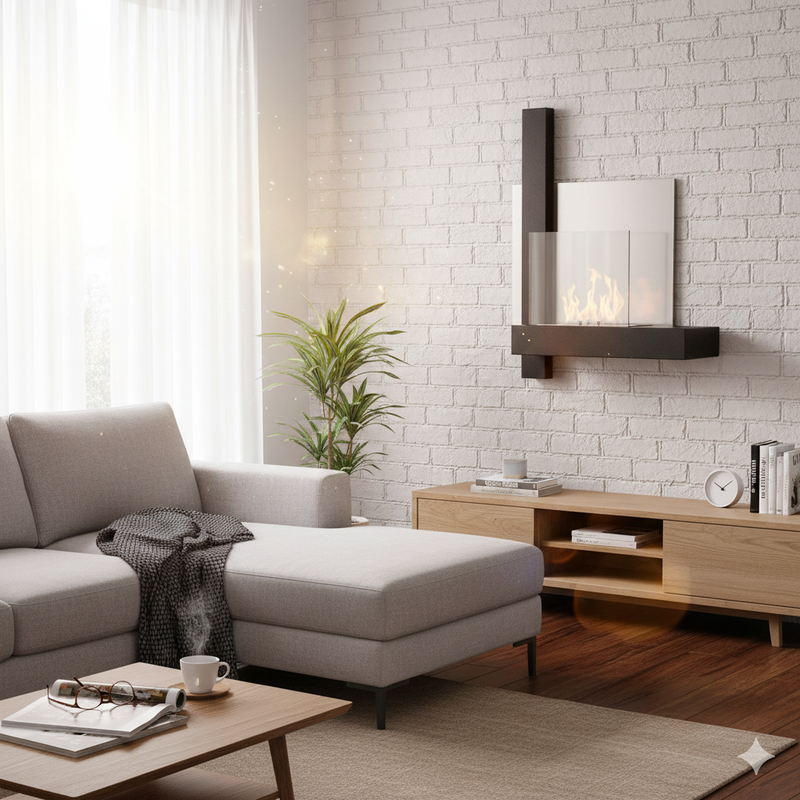 Camino a Bioetanolo da Parete 65x23x75 cm Vienna Nero