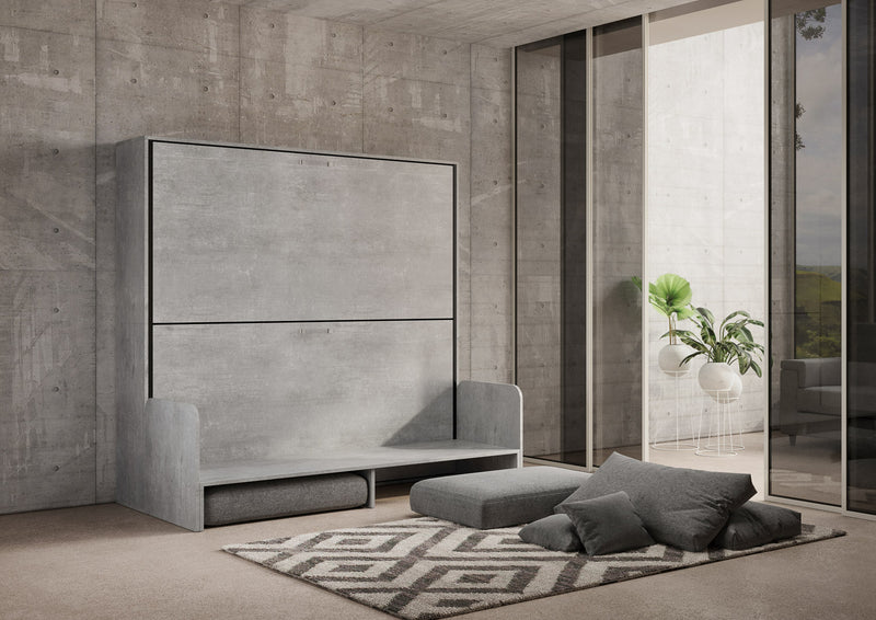Letto Doppio A Scomparsa Kando Con Divano Cemento e Grigio      