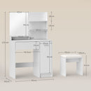 Consolle Trucco con Specchio e Sgabello 80x40x132 cm Bianco   