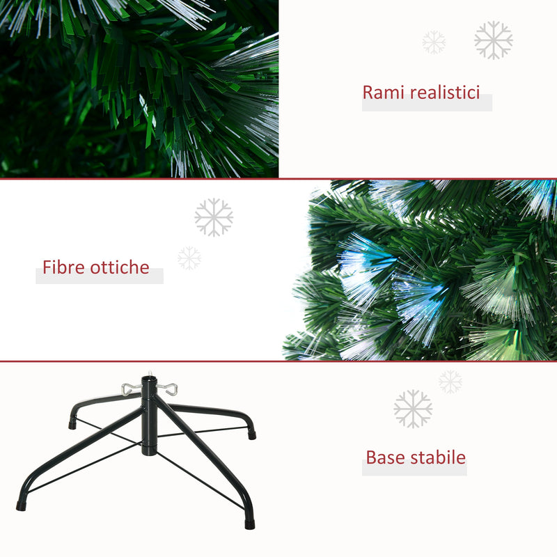 HOMCOM Albero Di Natale 180cm Con 230 Luci LED E Fibre Ottiche – PVC Ignifugo, Base Metallica, Salvaspazio - 3