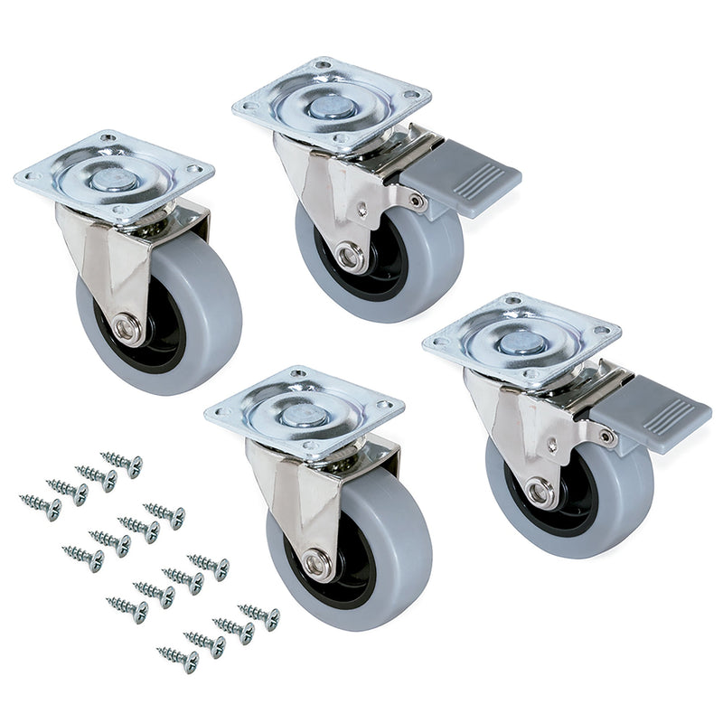 Kit 4 Ruote Slip per Carrello Ø7,5 cm con Piastra di Montaggio in Acciaio Emuca Grigi