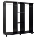 Armadio Guardaroba a 5 Ripiani con Ruote e Barre Appendiabiti in Legno e Alluminio Nero 120x40x128 cm 