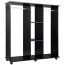 Armadio Guardaroba a 5 Ripiani con Ruote e Barre Appendiabiti in Legno e Alluminio Nero 120x40x128 cm 