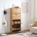 Scarpiera Salvaspazio 4 Ante a Ribalta 63x24x155h cm in Melaminico Venato a Rilievo Rovere