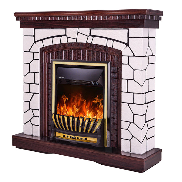 acquista Camino Elettrico da Pavimento 105,8x110x30 cm Effetto Fiamma 1500W Natali & Meridian Bianco/noce scuro