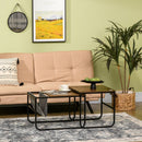 Set 2 Tavolini da Caffè Impilabili in MDF e Acciaio Nero e Marrone Rustico