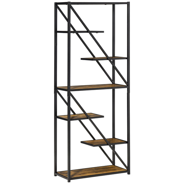 Libreria a Muro 6 Ripiani 64x30x165 cm in Truciolare e Metallo Marrone e Nero acquista