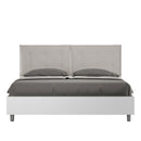 Letto Matrimoniale con Alzata Comoda Struttura Bianco Frassico con Cuscini in Similpelle Annalisa Tortora Varie Misure