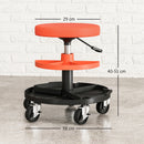 Sgabello da Officina con Ruote 6 cm 38x38x40-51 cm Capacità 135 kg con Vassoi Porta Utensili in Acciaio Arancione      