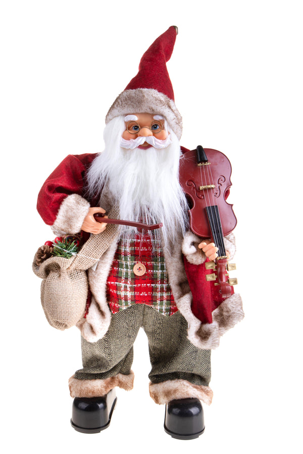 Babbo con Violino Musica e Movimento Uso interno H60 cm Rosso sconto
