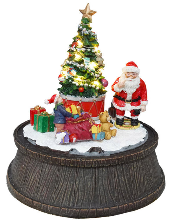 Babbo Natale con Albero e Pacchi Regalo Carillon 20,5x20,5x22,5 cm in Resina con Movimento e Luci prezzo
