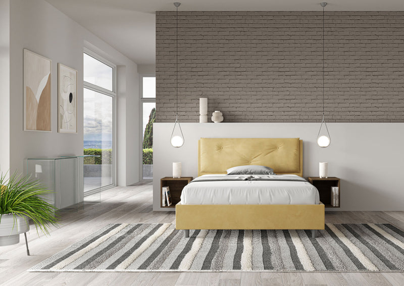 Letto Matrimoniale Francese Imbottito in Microfibra Appia Large Ocra Varie Misure