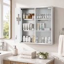 Armadietto dei Medicinali 46x12x48 cm con Serratura e Ante in Vetro Temperato in Acciaio Inox Argento      