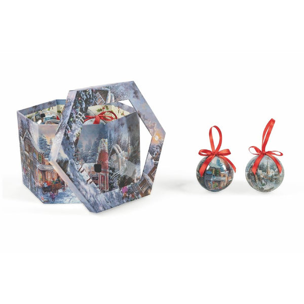 acquista Set 14 Palle di Natale Ø7,5 cm in Polyfoam con Box Villaggio Innevato
