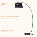 Lampada da Terra ad Arco in Metallo con Paralume in Tessuto   Nera