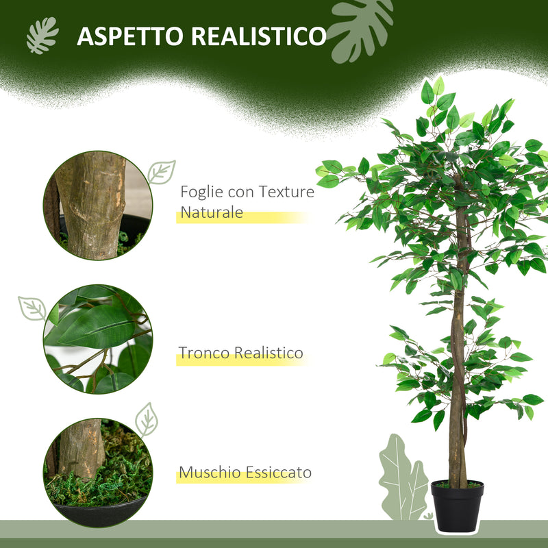 Pianta Artificiale Albero del Tè con 546 Foglie Realistiche e Vaso Cemento 120 cm Verde      