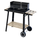 Barbecue a Carbone Carbonella Rettangolare 83x44x87 cm Ripiani in Legno in Acciaio al Carbonio Nero      