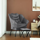 Poltrona Moderna 80x78x100 cm con 2 Tasche Laterali e Poggiapiedi  in Tessuto Effetto Lino Grigio 