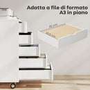 Cassettiera da Ufficio 50x40x67,5 cm con 5 Cassetti per Documenti A3 Ruote e Blocco Bianco      