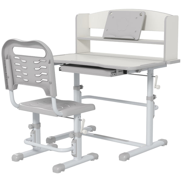 prezzo Banco Studio Scuola per Bambini 80x54,5x104 cm con Sedia Regolabile e Piano Inclinabile Grigio