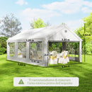 Tendone da Giardino Gazebo per Feste 598x394x302 cm con Finestre e 4 Pareti Laterali Rimovibili in Acciaio e PE Bianco      