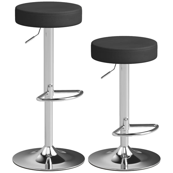 Set 2 Sgabelli da Bar Moderni Ø38,5x62-84 cm Regolabili in Pelle PU Spugna e Metallo Nero acquista