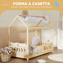 Struttura Letto per Bambini a Forma di Casetta 96x195x165 cm con Doghe e Recinzione in Legno di Pino Color Legno      