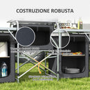 Cucina da Campeggio Pieghevole 172x48x119 cm con Ripiani e Ganci Nero   