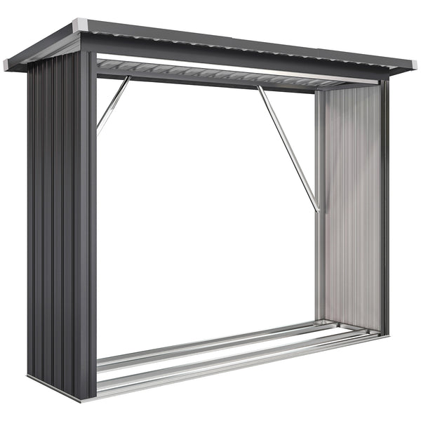 Capanno Portalegna Legnaia da Esterno 213x66.5x150 cm Base Rialzata e Tetto Inclinato in Acciaio Grigio Scuro prezzo