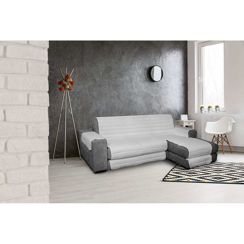 Copridivano Trapuntato in Microfibra con Penisola Destra Grigio Chiaro