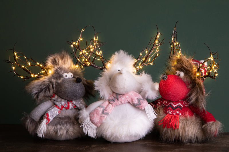 Renna con Led H35 cm in Tessuto Rosso