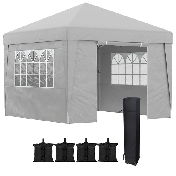 Gazebo da Giardino 300x300 cm Pieghevole ad Altezza Regolabile con Finestrelle in Acciaio e Tessuto Oxford Grigio Chiaro online