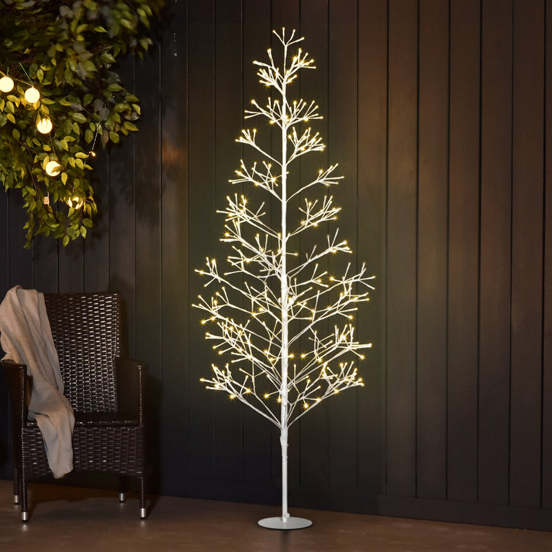Albero di Natale Artificiale 180 cm 384 Luci LED Bianche per Interni ed Esterni al Coperto Bianco 