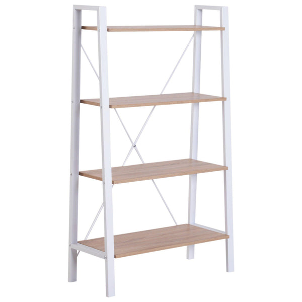 acquista Libreria Scaffale a Scala 4 Ripiani in Legno e Acciaio Bianco e Rovere 80x33x133.5 cm