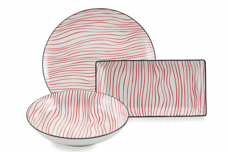 Servizio Piatti 18 Pezzi in Gres Villa d'Este Home Tivoli Confusion Rosso e Bianco