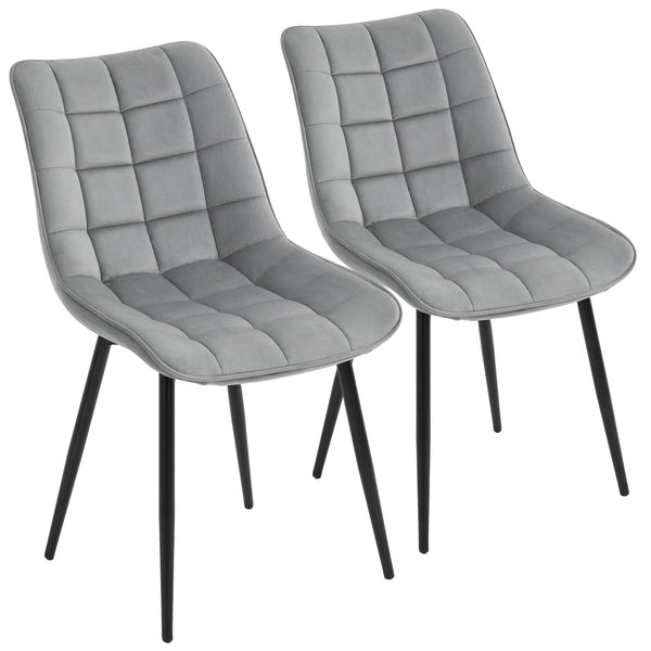 online Set 2 Sedie Imbottite 46x58,5x85,5 cm in Tessuto Vellutato Grigie