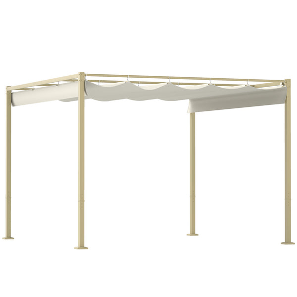online Gazebo da Giardino Pergola 298x297x221 cm con Tettuccio Retrattile Viti e 8 Picchetti in Poliestere 180g e Metallo Cachi