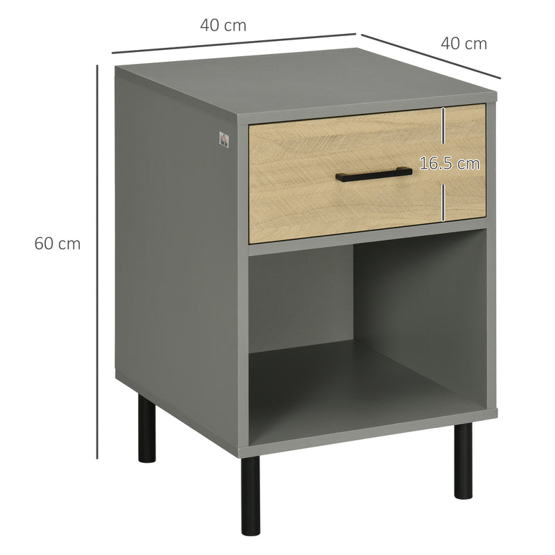 Set 2 Comodini 40x40Px60 cm in Metallo e Truciolato Grigio e Rovere