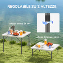Tavolo da Campeggio 86x86x74 cm Pieghevole con 2 Altezze Regolabili in HDPE e Metallo Bianco   