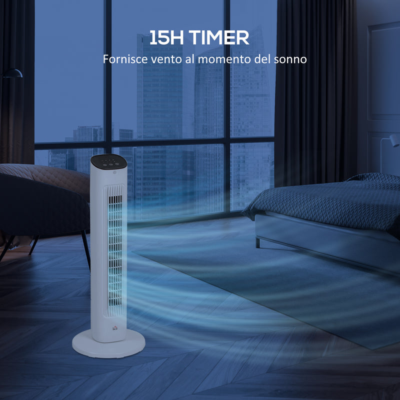 Ventilatore a Colonna con Telecomando e 3 Velocità Ø30x78 cm Oscillazione e Modalità Notte in ABS Bianco-7
